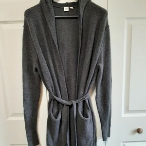 Gap Gray Belted Hooded Long Cardigan Sz L Tall LT